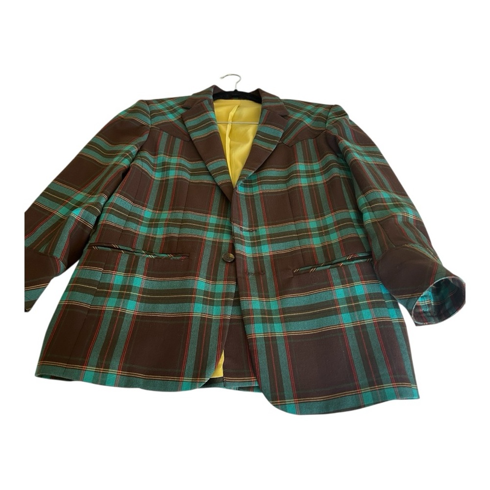 Stylish Brown and Green Plaid Blazer